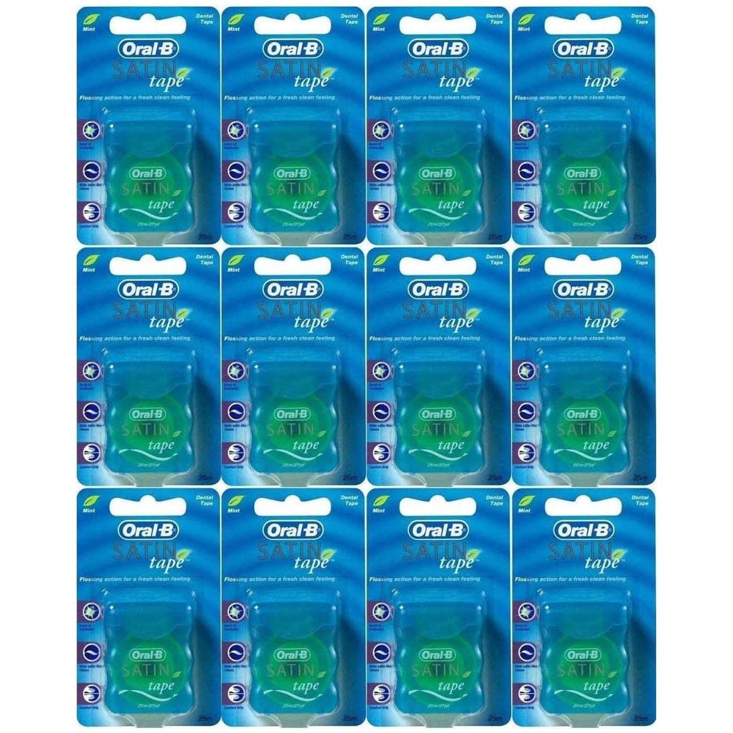 Front view of Oral-B Satin Tape Mint floss packaging