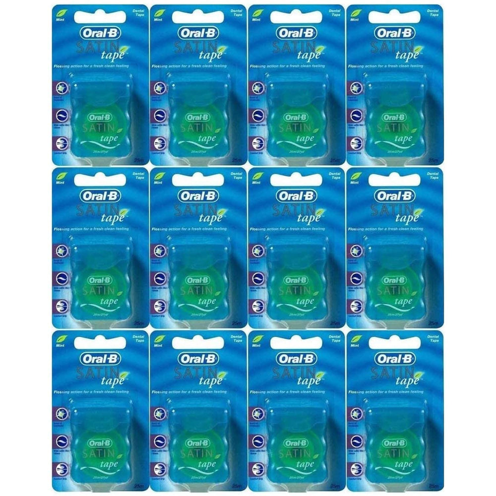 Front view of Oral-B Satin Tape Mint floss packaging
