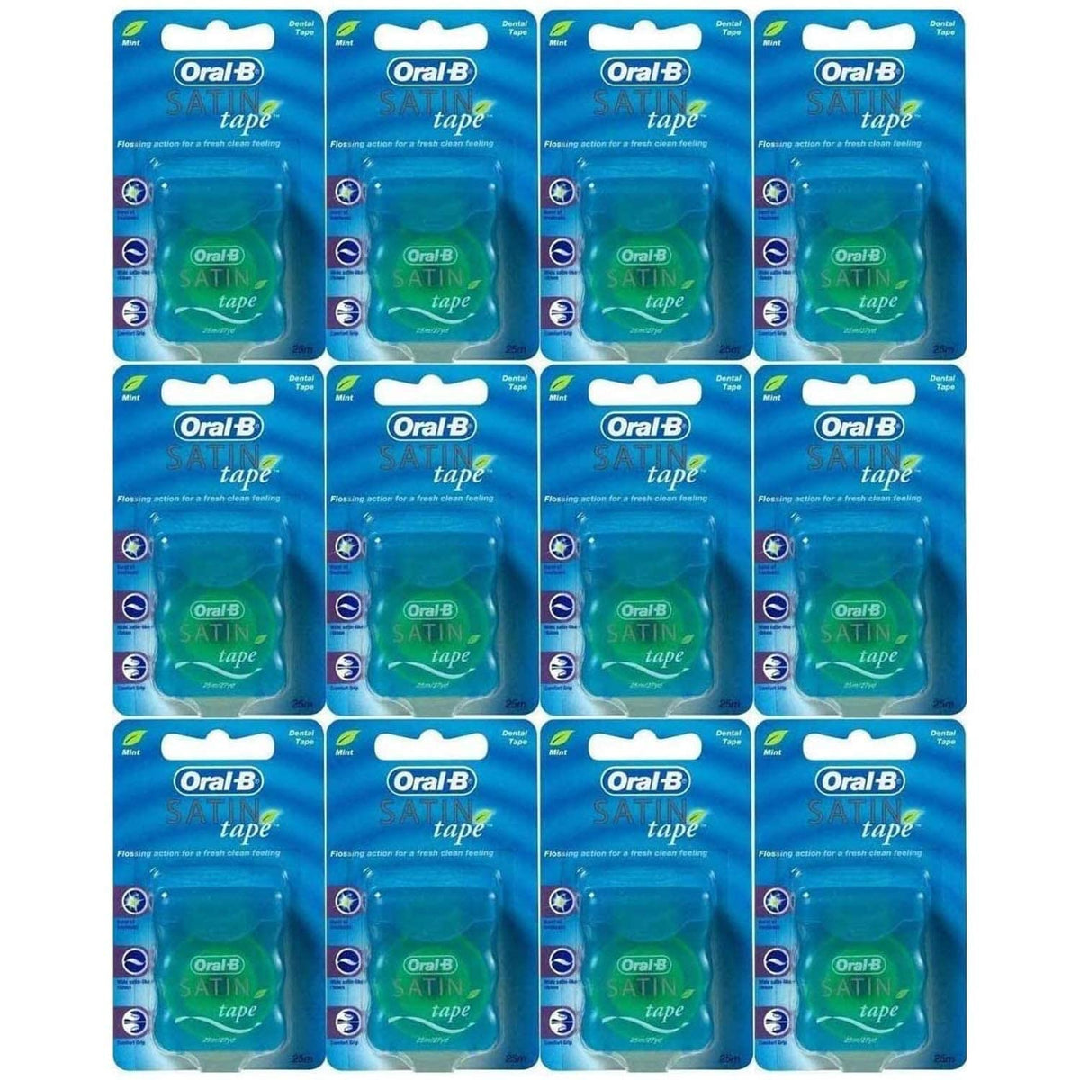 Front view of Oral-B Satin Tape Mint floss packaging