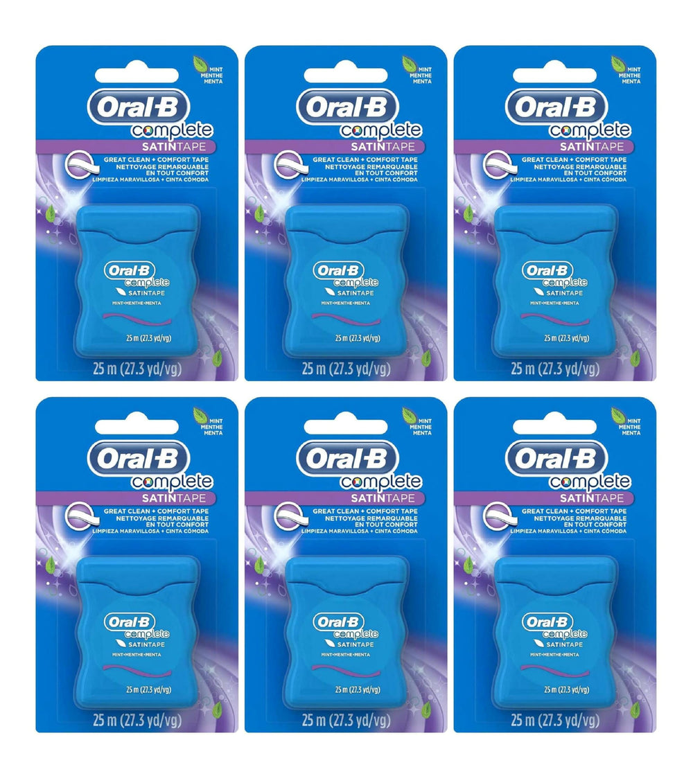 Individual roll of Oral B Satin Tape Mint 25M for interdental cleaning