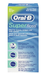 Oral-B Super Floss Mint 3-pack packaging with 50 strips per pack