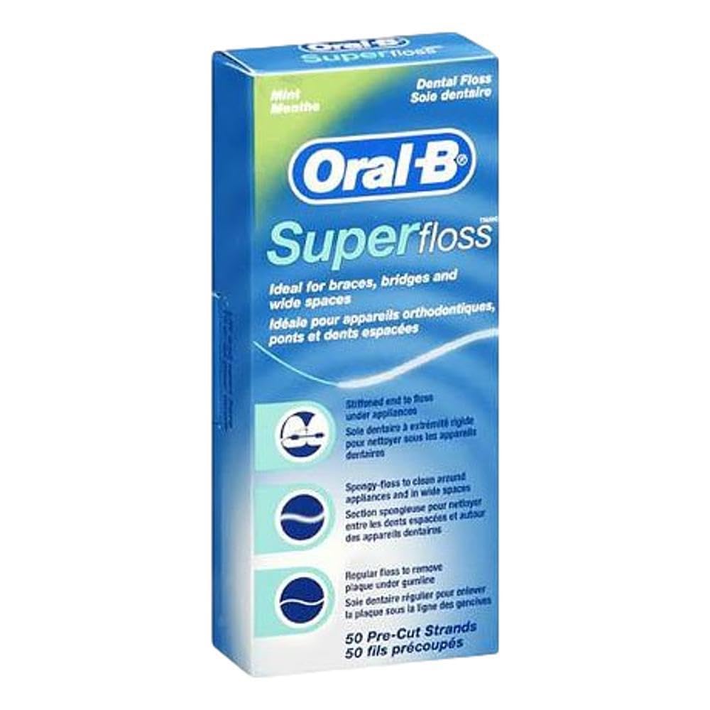 Oral-B Super Floss Mint - pre-cut floss strands (50 per pack) - Pack of 18