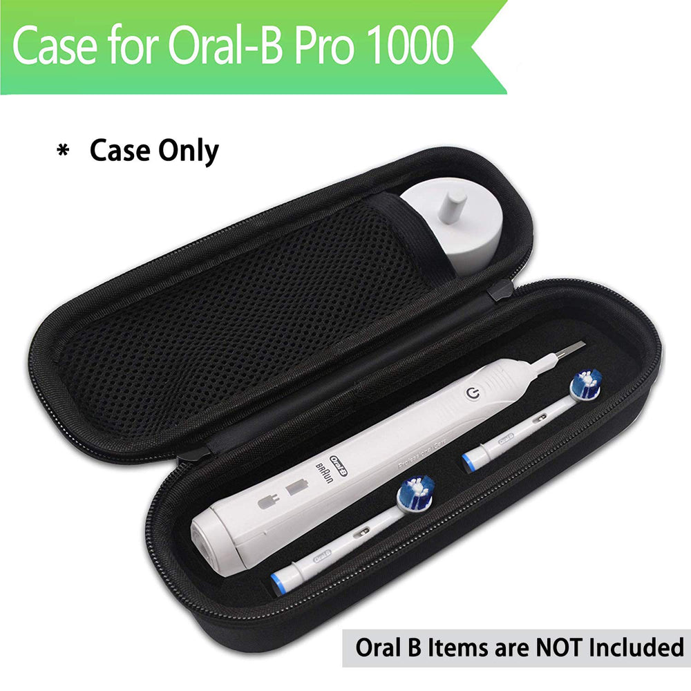 Open case showing space for one toothbrush and two heads