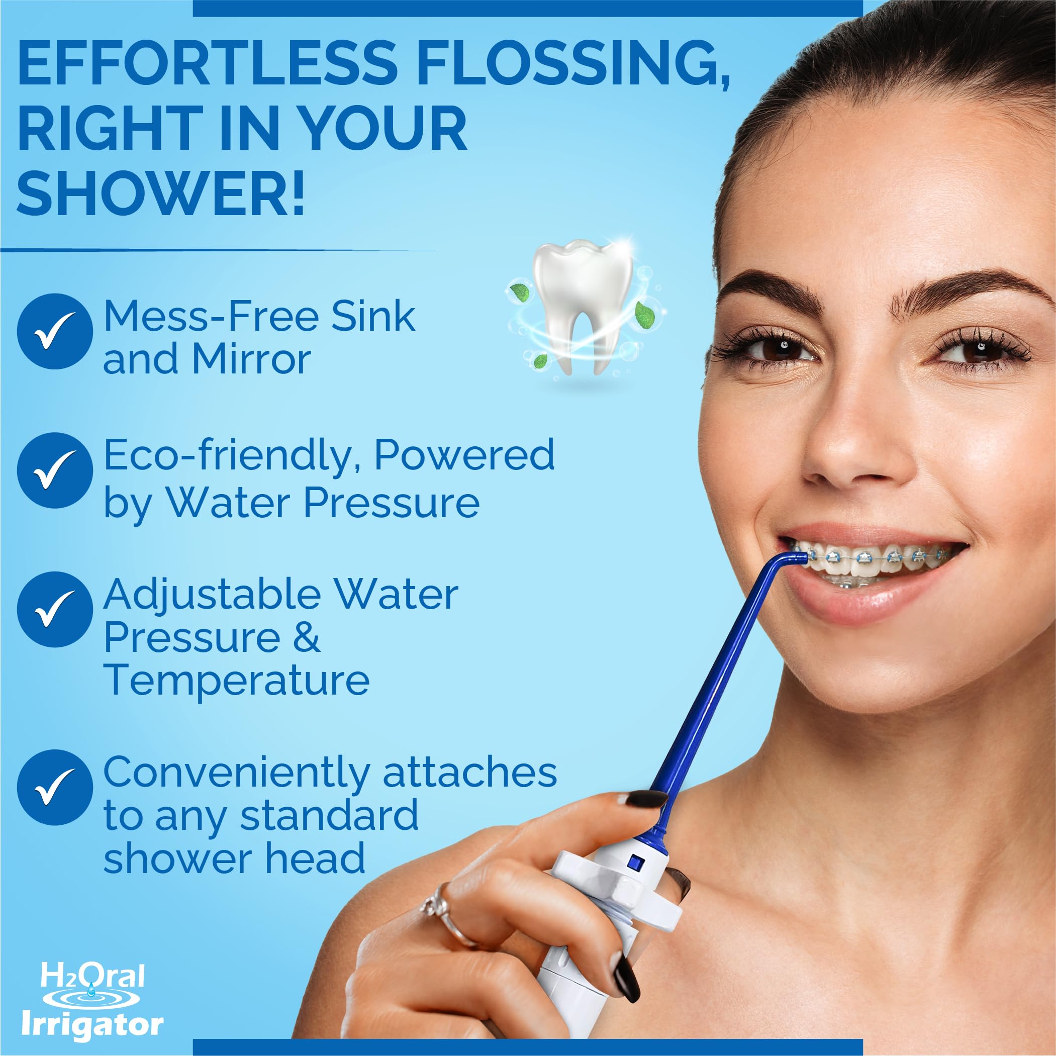 Water jets cleaning teeth using the shower-based water floss
