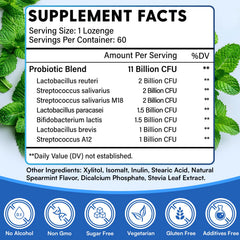 Second view of the oral probiotics bottle with mint lozenges