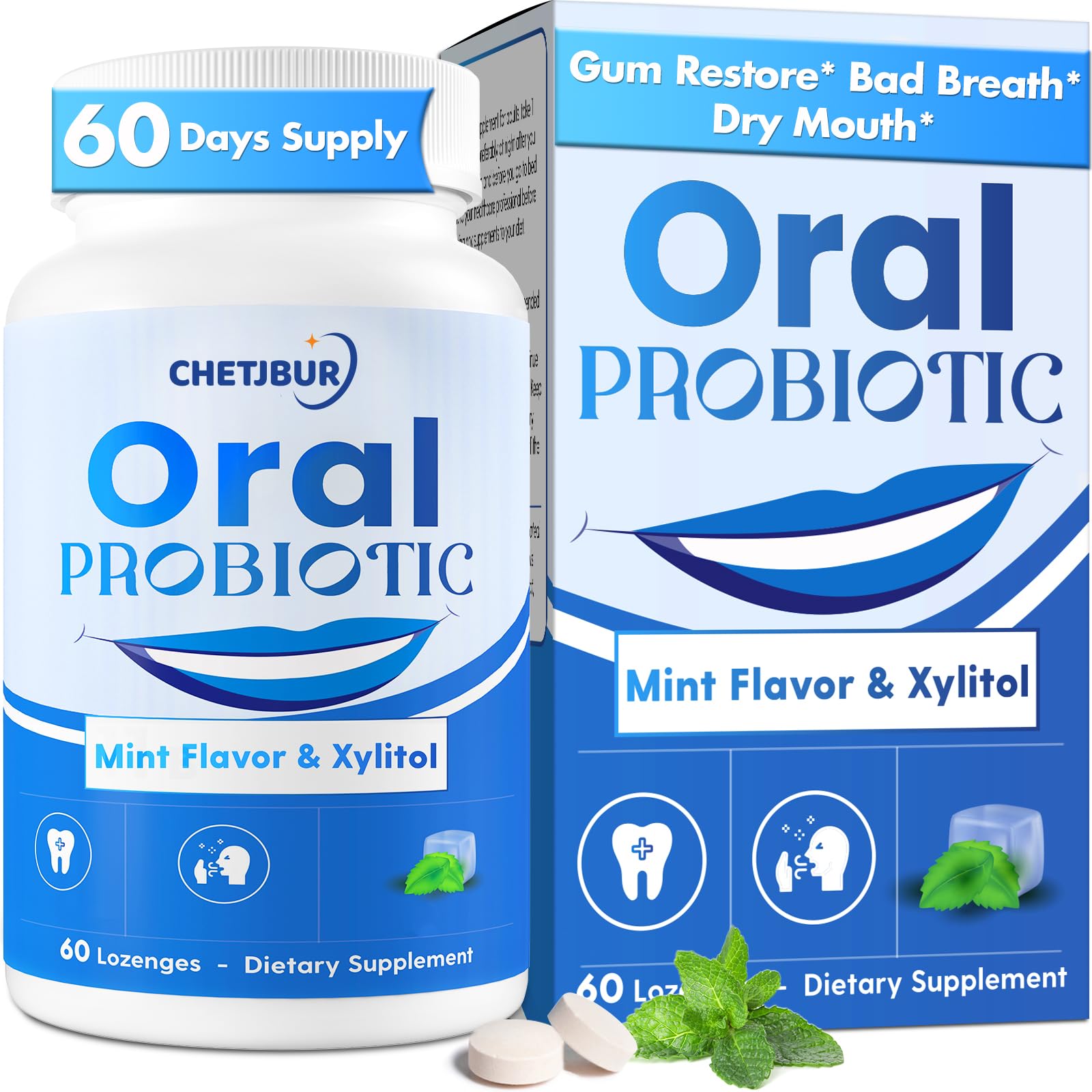 Box packaging: Oral Probiotics 11B CFU with M18 and A12 – Mint Flavor