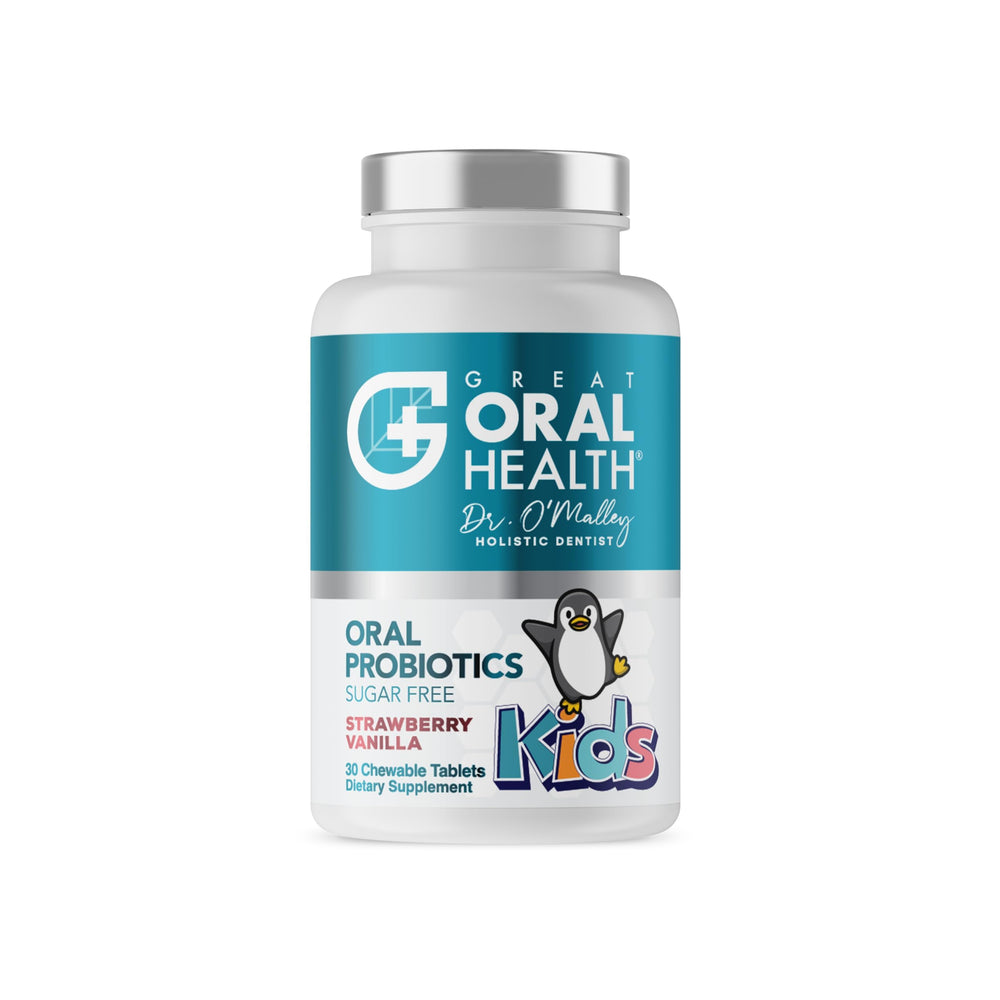 Front bottle of oral probiotics for kids strawberry-vanilla chewables