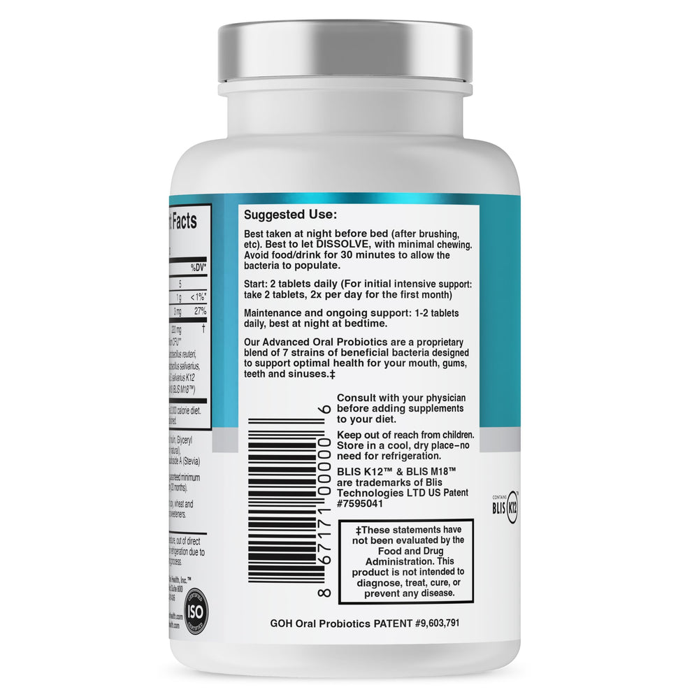 Close-up of packaging with healthy mouth illustration