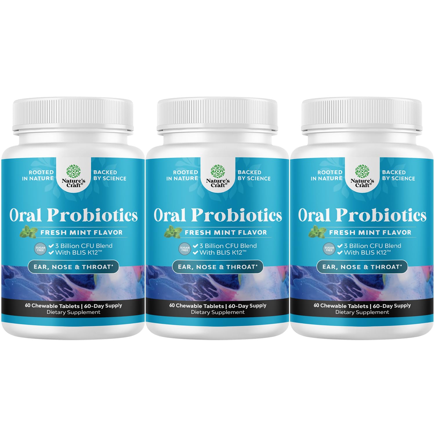 Minty Fresh BLIS K12 oral probiotic packaging for 3-pack