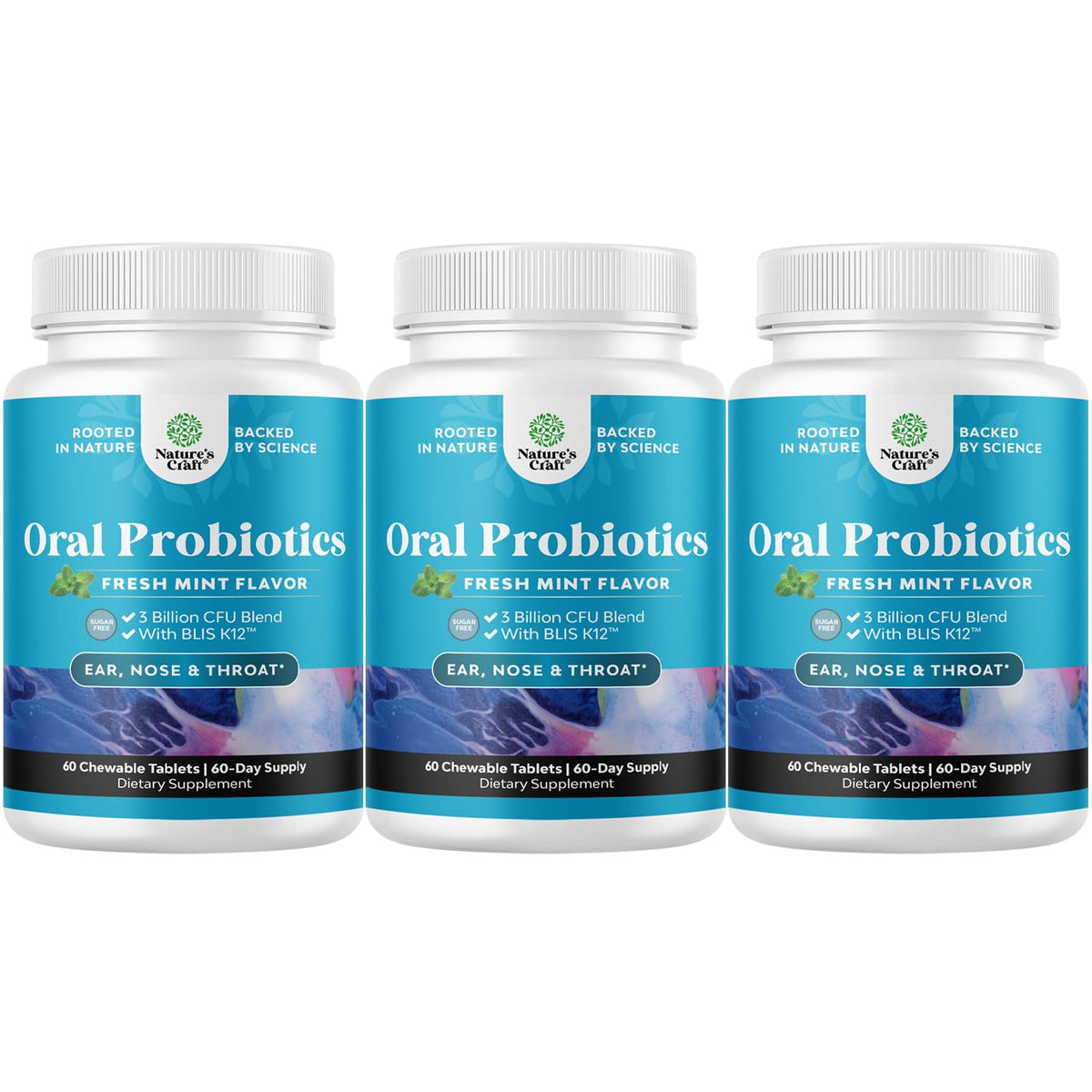 Minty Fresh BLIS K12 oral probiotic packaging for 3-pack