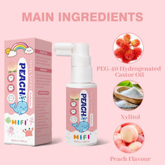 Front view of the Peach flavored Oral Spray bottle