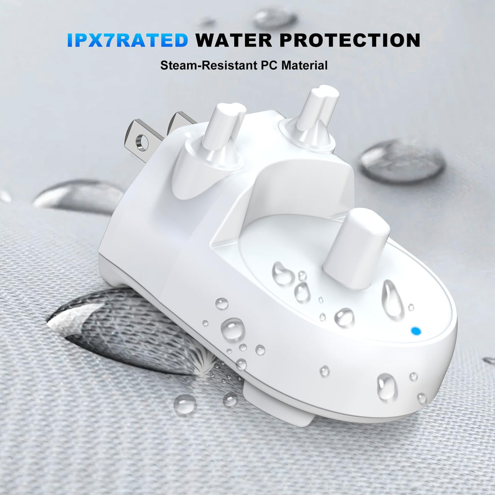 Smart induction charging area with adhesive mounting strip on bathroom wall