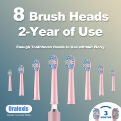 Eight replacement brush heads for ORALEXIS toothbrush