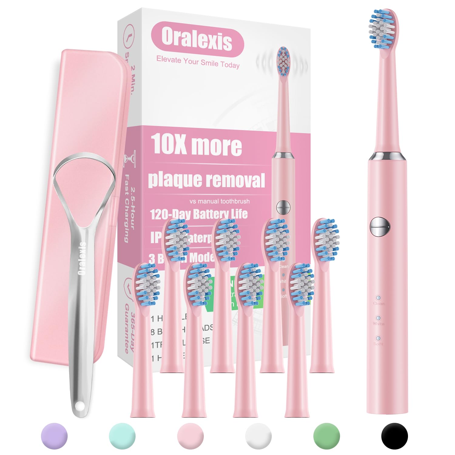 ORALEXIS pink electric toothbrush front view