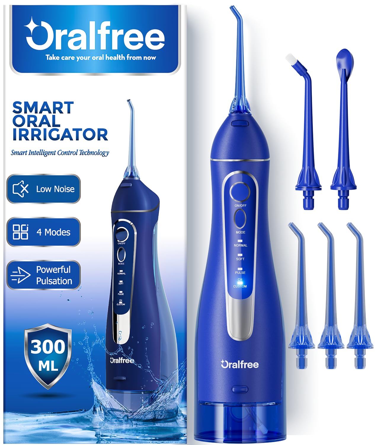Oralfree cordless water dental flosser with 4 modes in action
