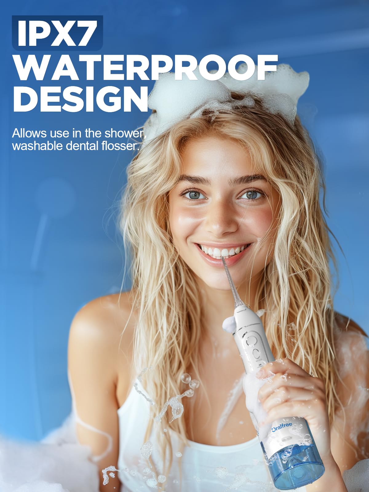 USB charging cable connected to Oralfree water flosser