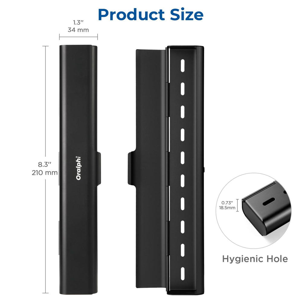 Side view of the black aluminum toothbrush case.
