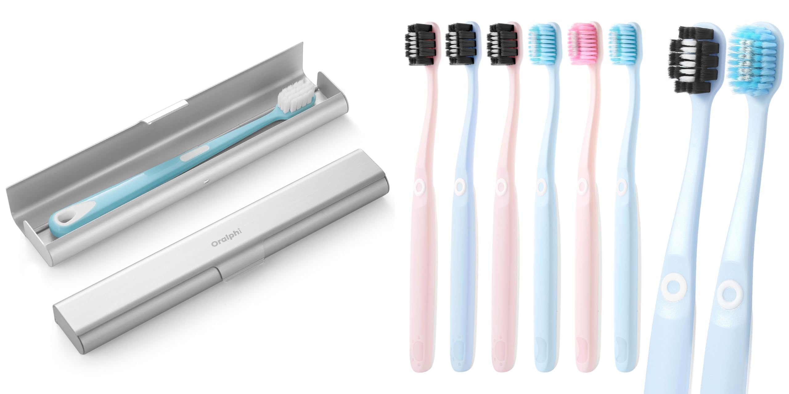 Front view of Oralphi aluminum toothbrush travel case