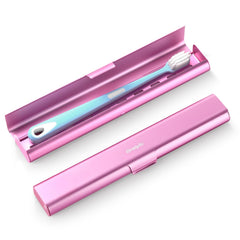 Oralphi pink aluminum travel toothbrush case closed