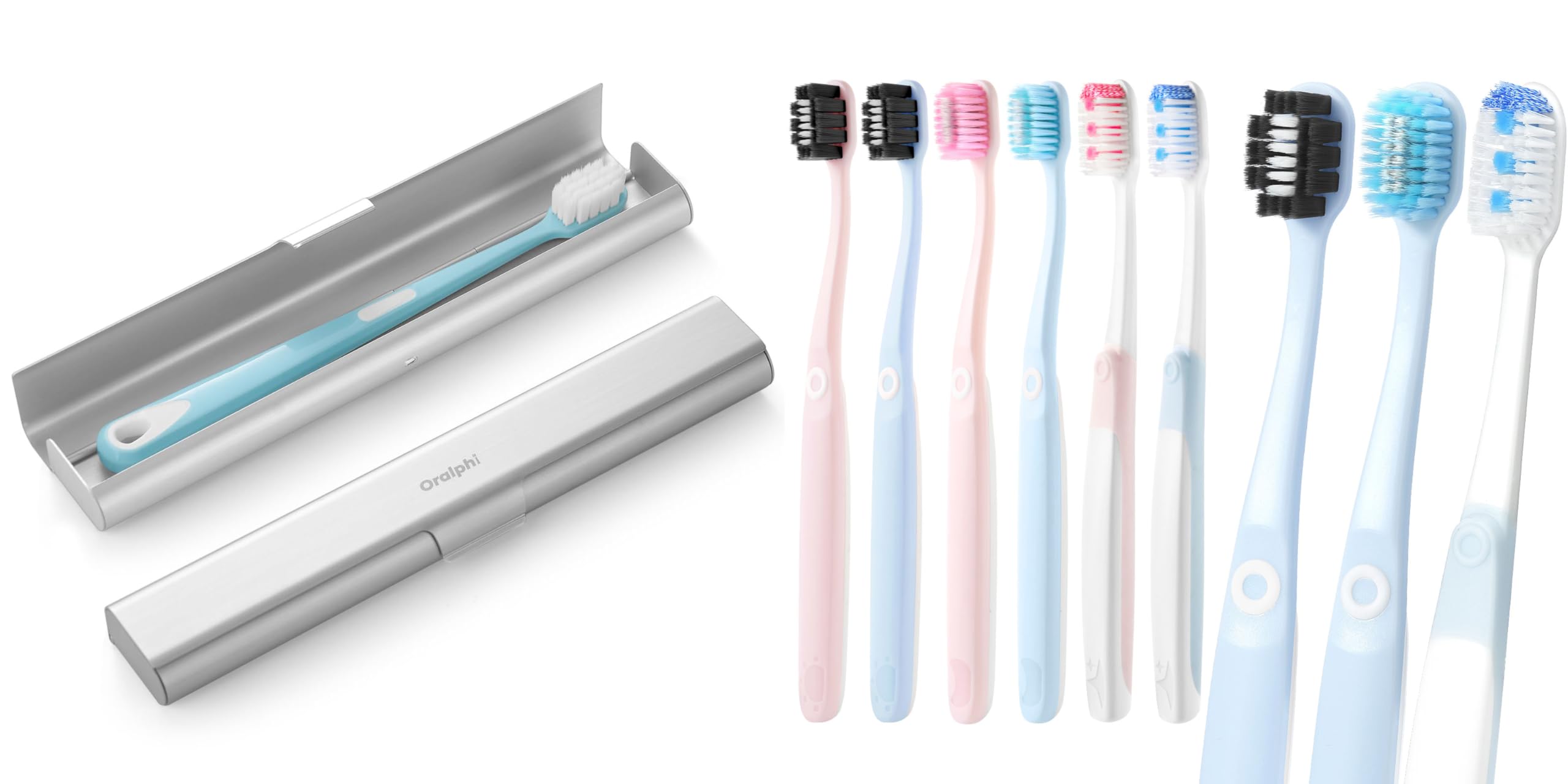 Front view of Oralphi aluminum toothbrush travel case