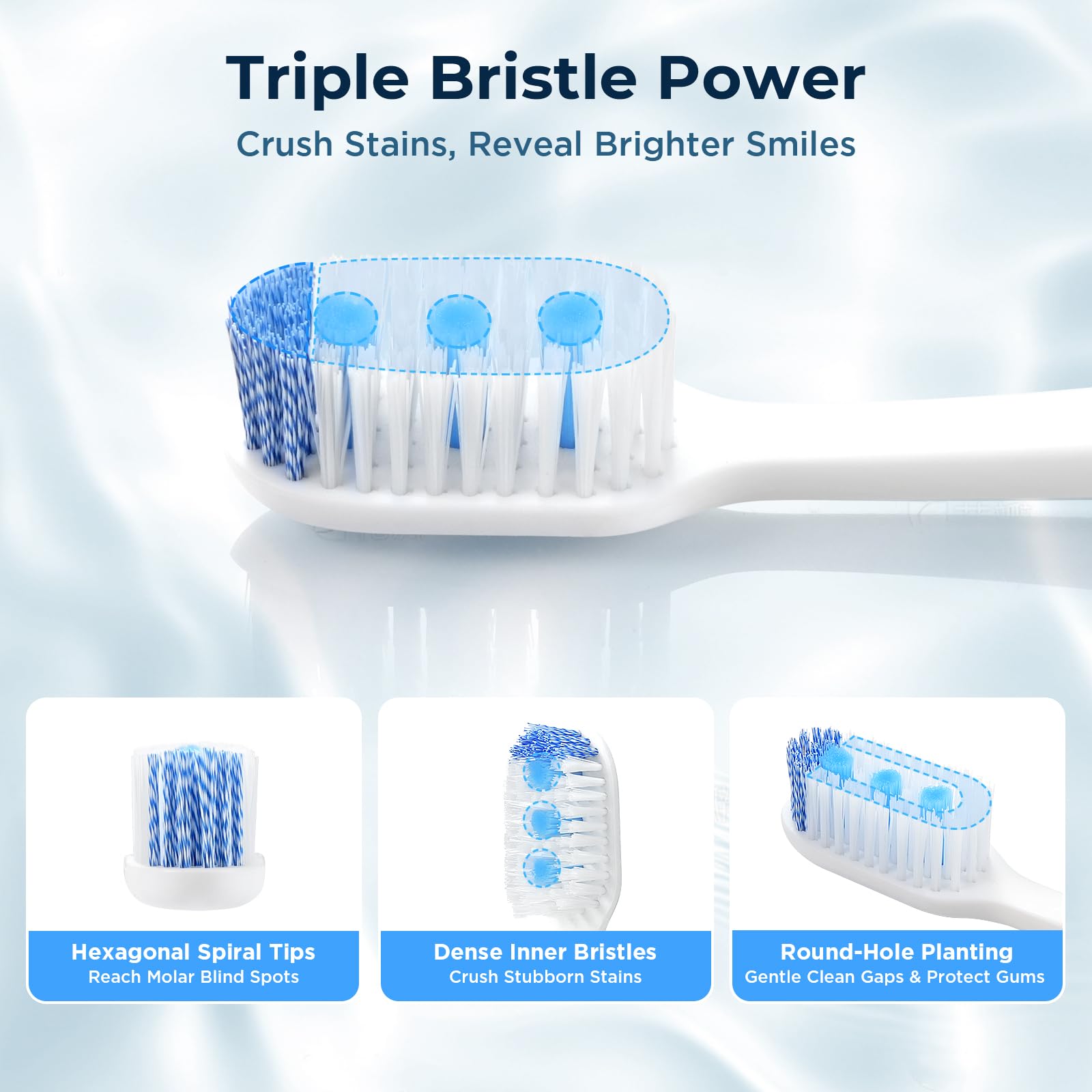 Curved bristle design for thorough cleaning