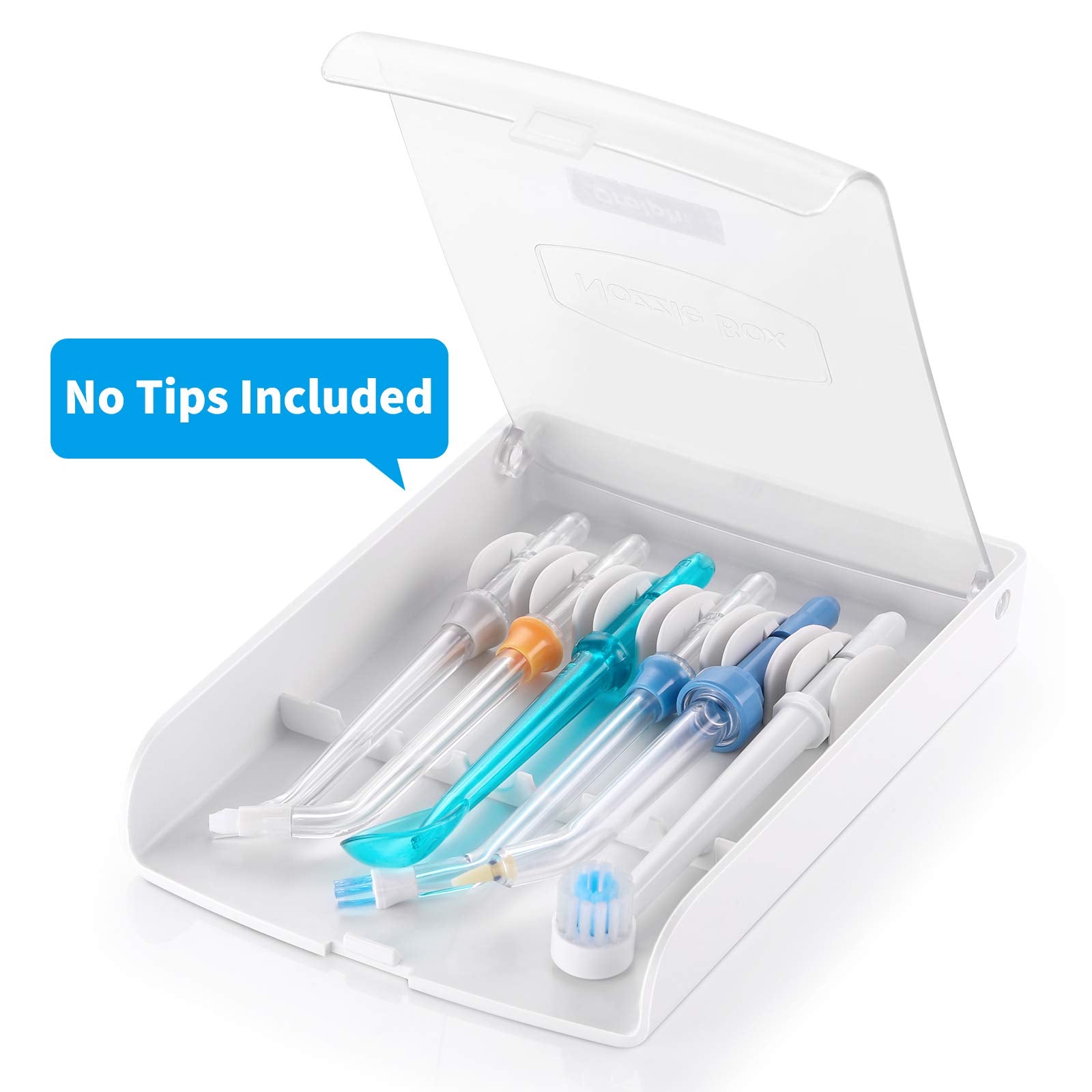 Close-up of lid and hinge on Oralphi waterpik storage case