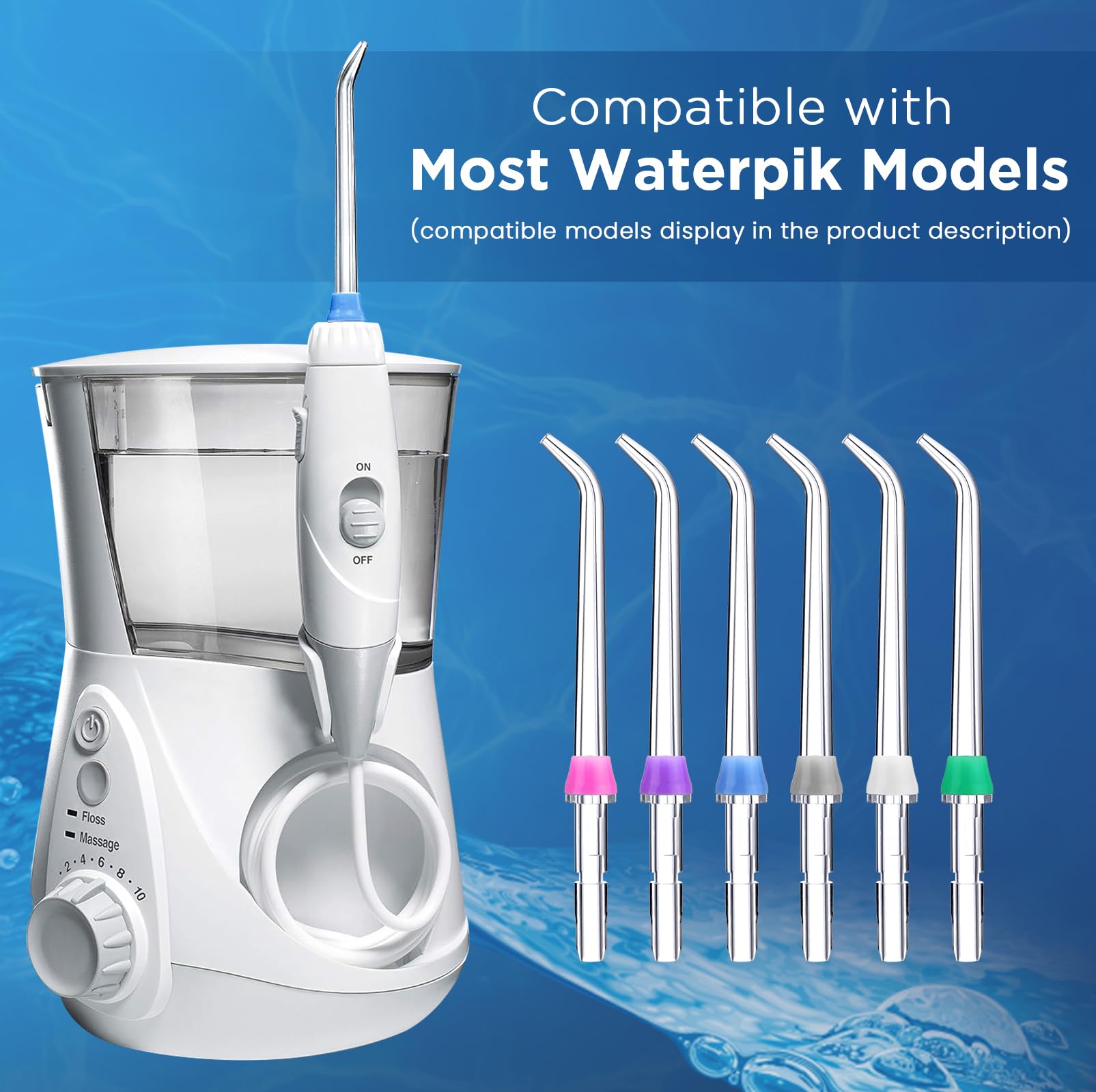 Color-coded replacement jet tips for Waterpik family use