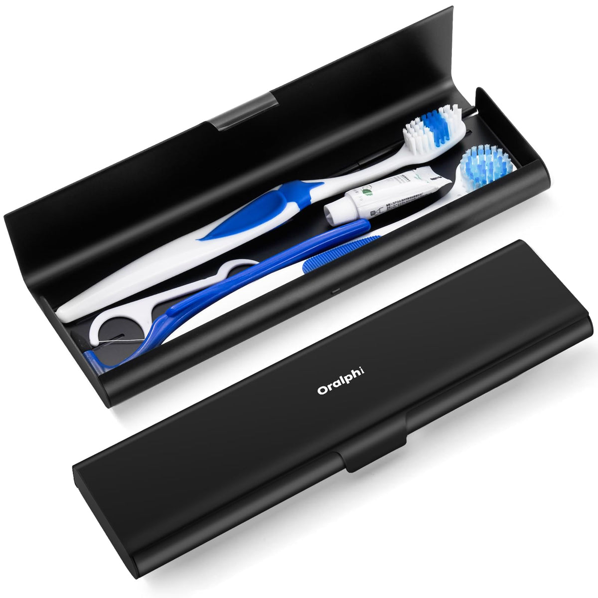 Oralphi Wider Aluminum Travel Toothbrush Case black, front view