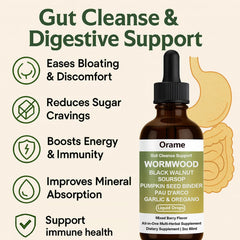 Close-up of bottle label with wormwood, black walnut, and clove