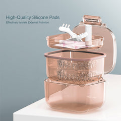 Compact denture bath with drain tray in orange finish