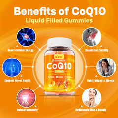 Close-up of orange flavored liquid-filled CoQ10 gummy