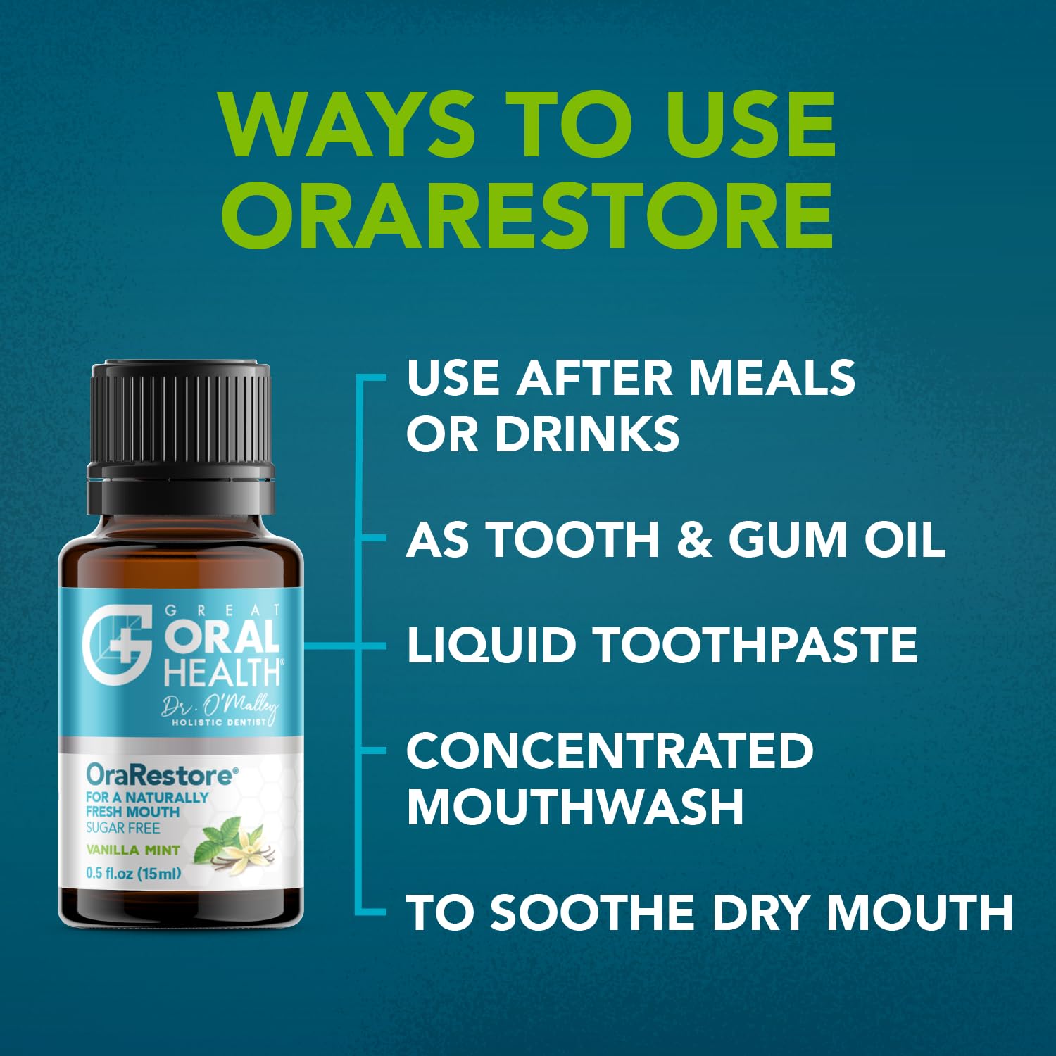 Toothbrush and OraRestore bottle on bathroom counter