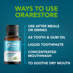 Toothbrush and OraRestore bottle on bathroom counter