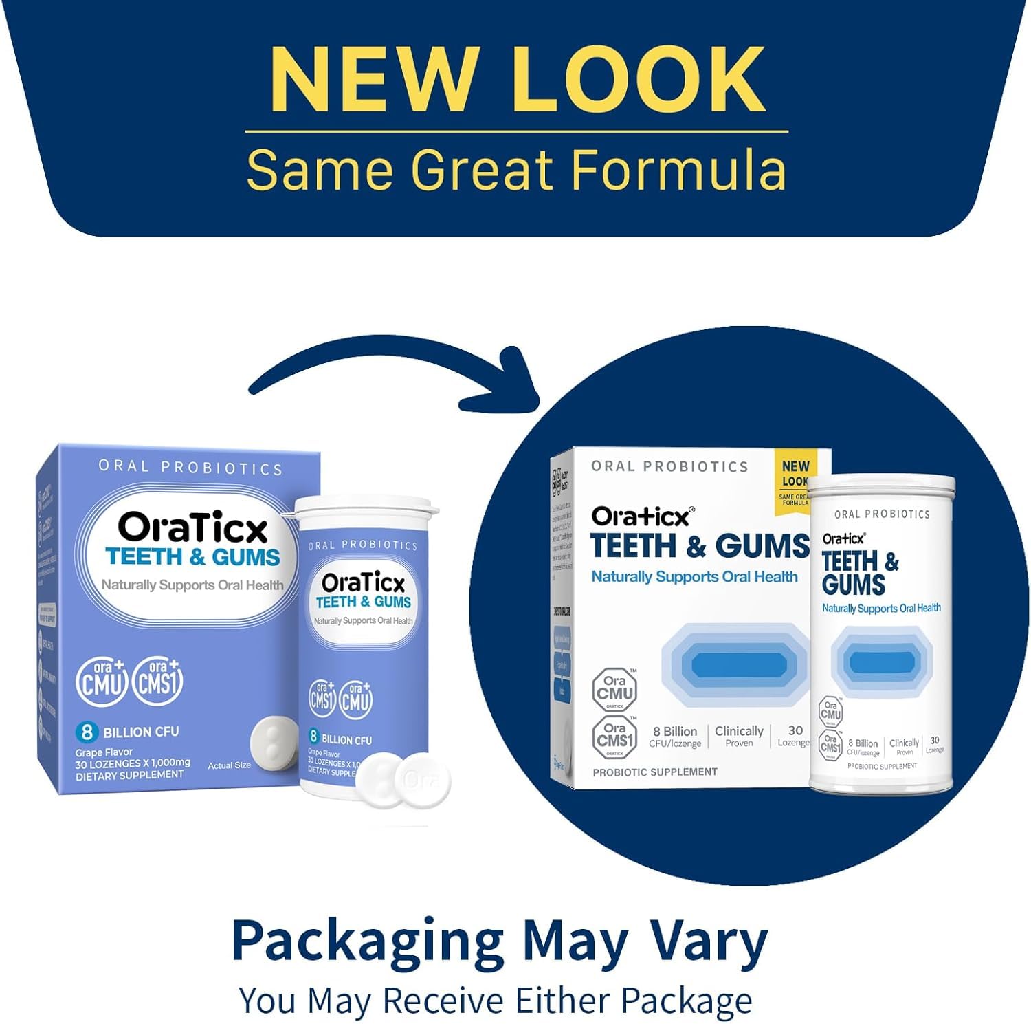 Front view of OraTicx grape lozenge package