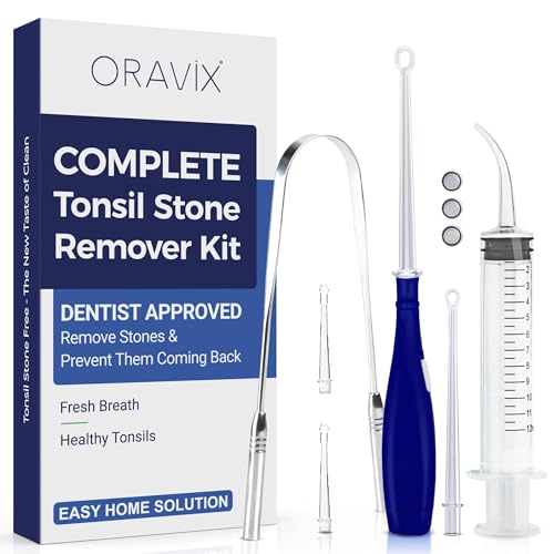 ORAVIX 7-piece tonsil stone remover kit components laid out