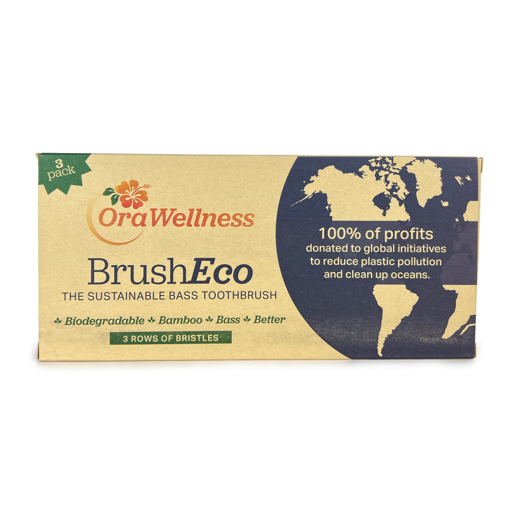 Pack of three OraWellness Bamboo Toothbrushes (3-pack) in a box