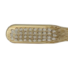 Rounded bristle tips gently massaging gums on BrushEco toothbrush
