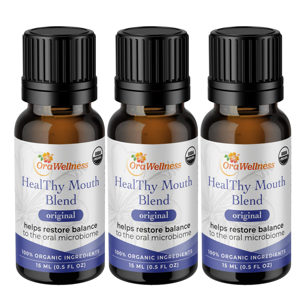 OraWellness Healthy Mouth Blend Tooth Oil bottle close-up