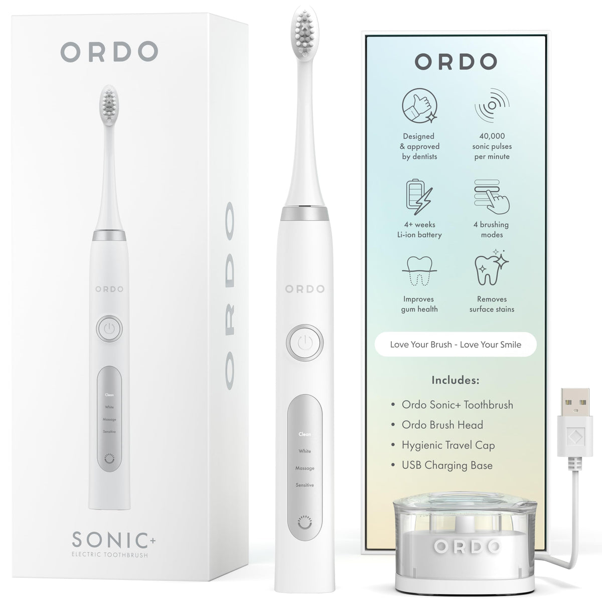 Ordo Sonic+ Electric Toothbrush in White Silver finish