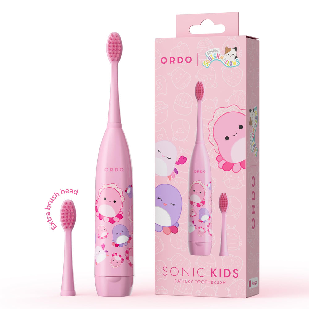 ORDO Squishmallows kid's sonic toothbrush featuring a colorful character