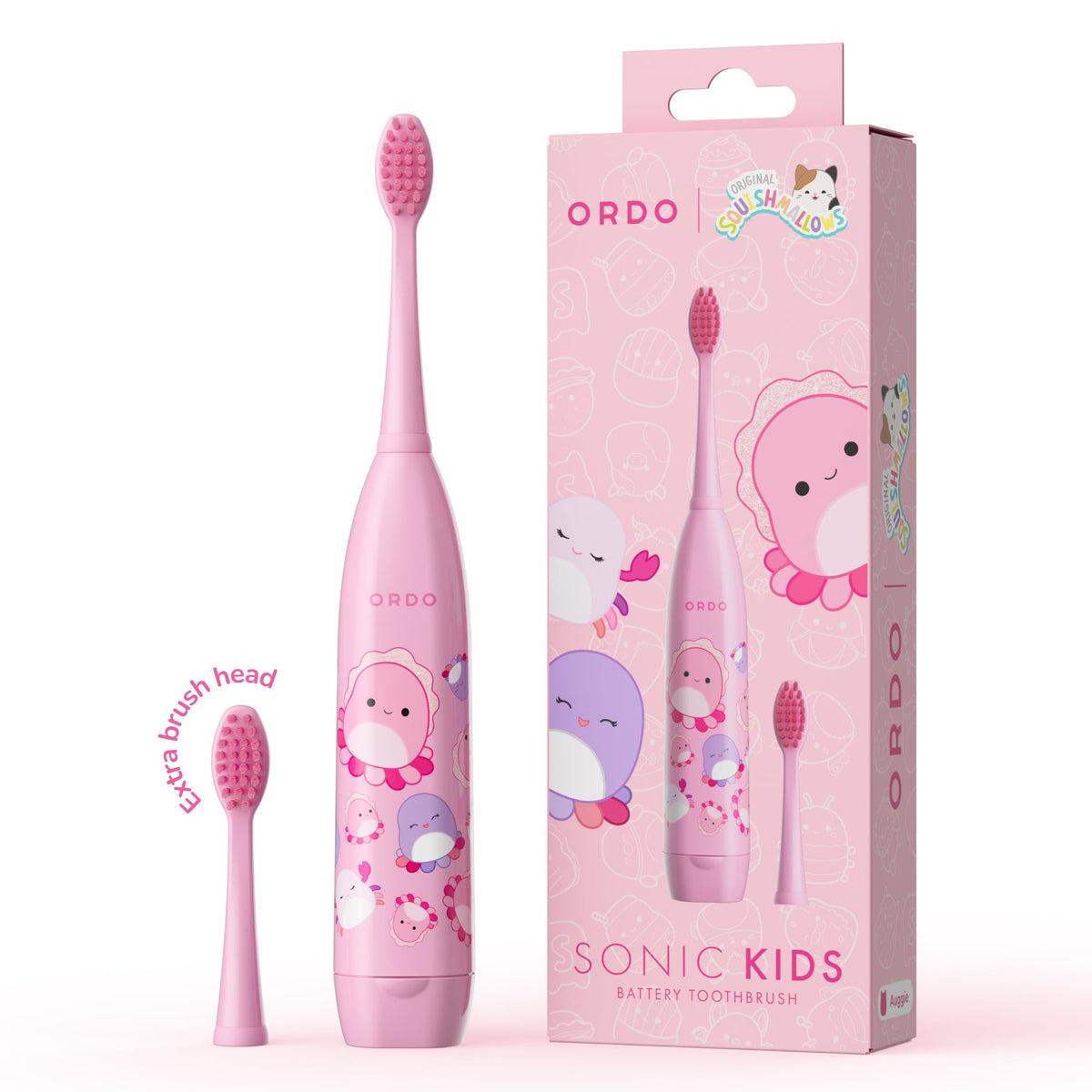 ORDO Squishmallows kid's sonic toothbrush featuring a colorful character