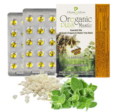 Close-up of Oreganic Plus Mastic softgel capsules