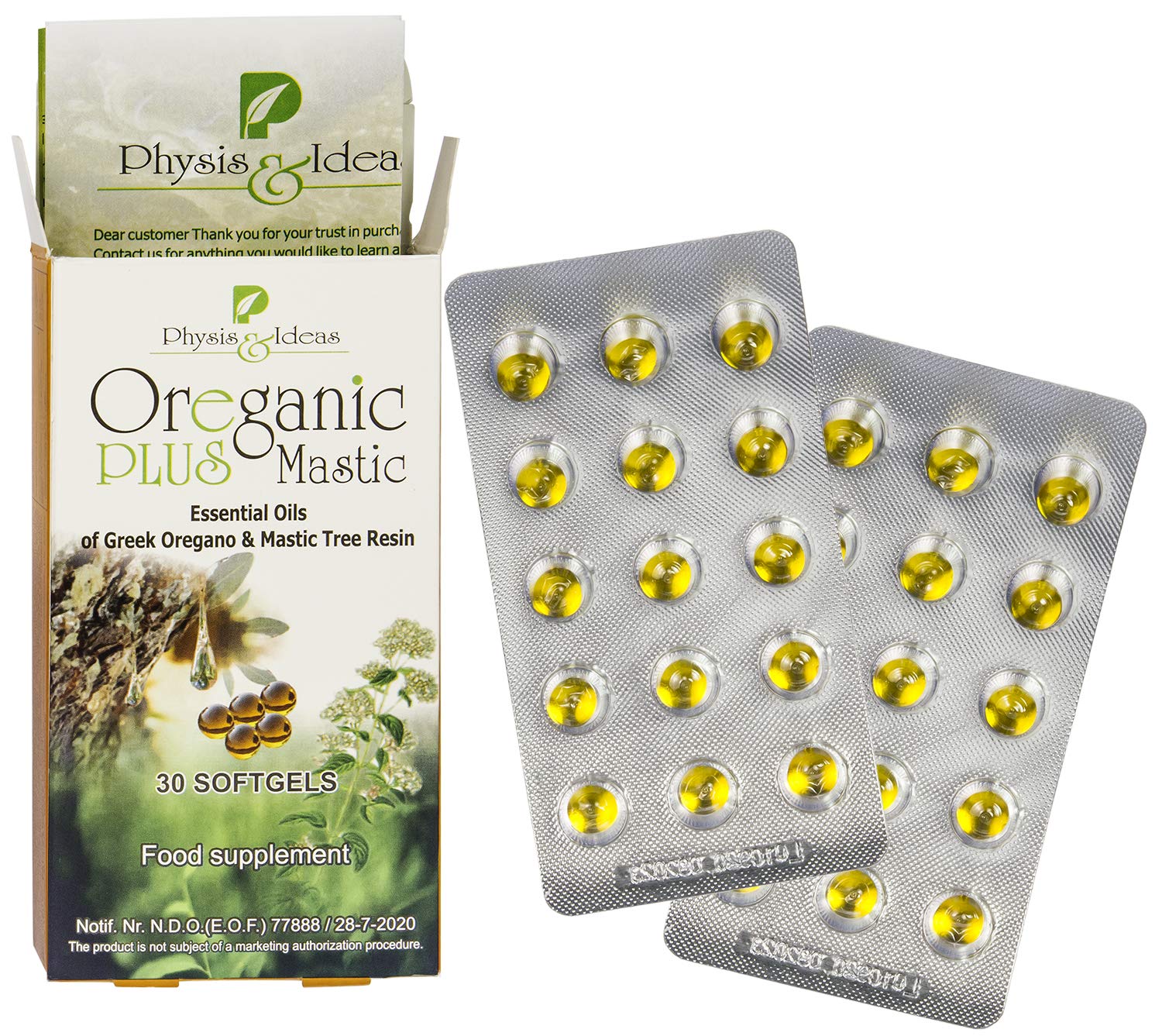 Oregano oil capsules with Mastic Gum oil illustration