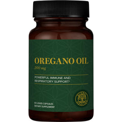 Oregano oil capsules bottle with organic ingredients
