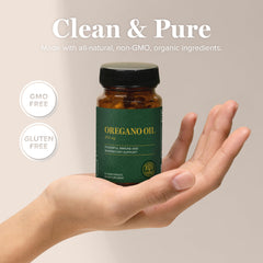 Easy-to-swallow oregano oil capsules on a white surface
