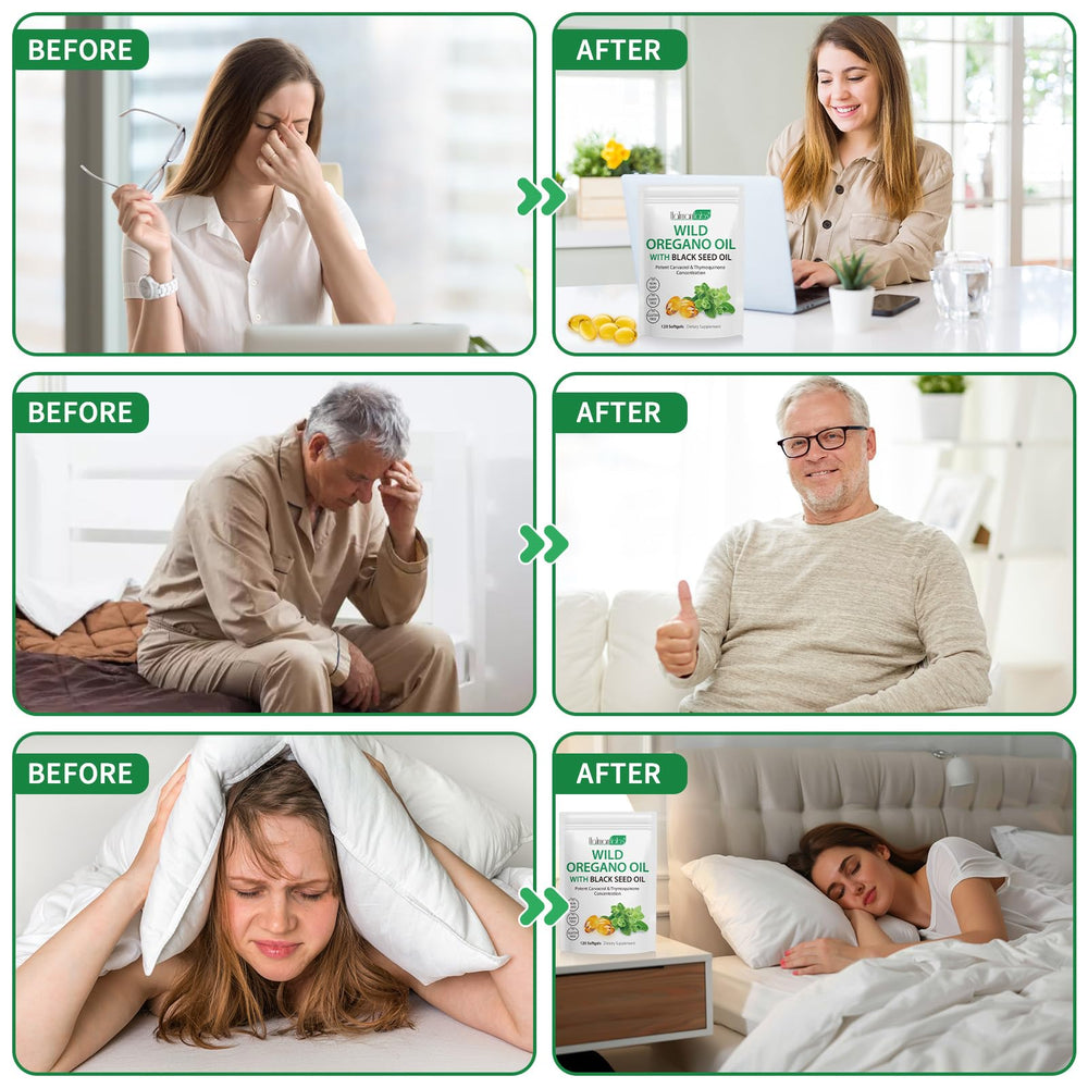 Lifestyle shot featuring oregano oil capsules for wellness