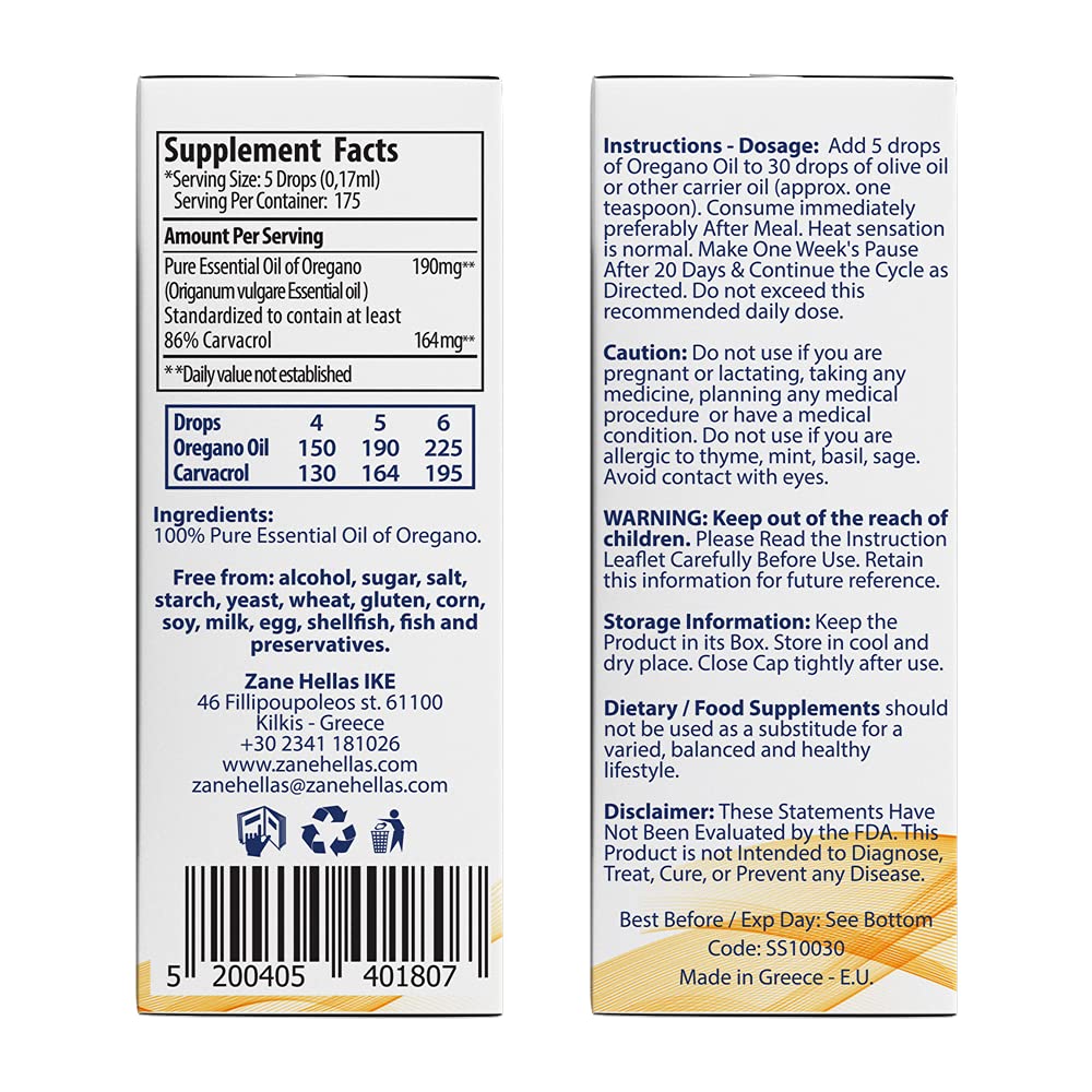 Oregano oil with 164 mg carvacrol per serving