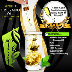 Oregano oil drops showing 1,000 servings label