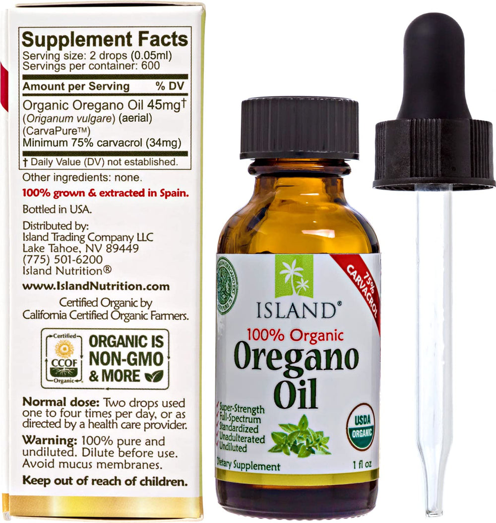 Oregano oil drops bottle close-up