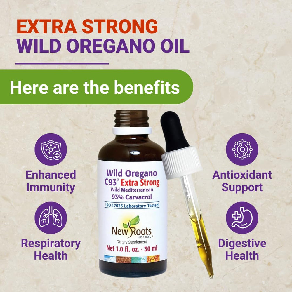 Oregano oil drops C93 with 93% carvacrol bottle